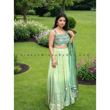 Load image into Gallery viewer, Exquisite Green Lehenga Choli with Intricate Embroidery and One-Side Strap Neck