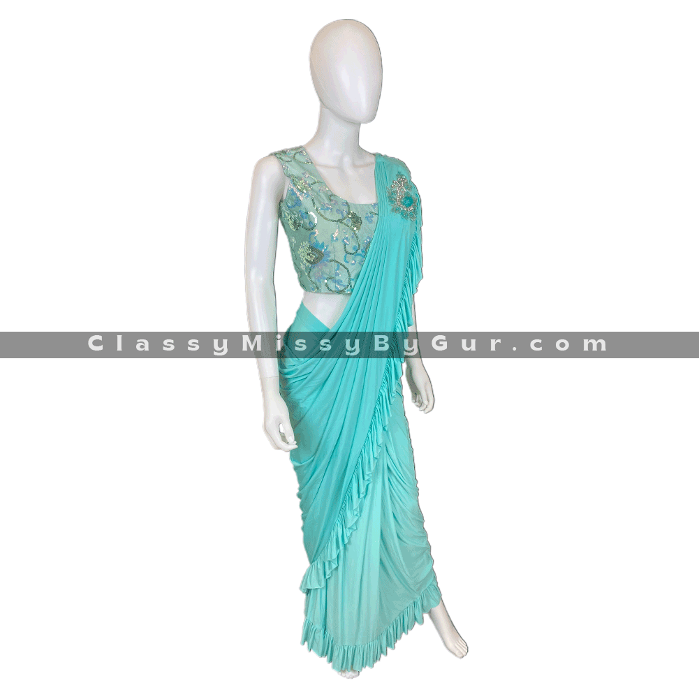 Ready to Wear Stitched Lycra Saree With Heavy Embroidery Multi