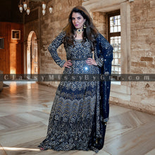 Load image into Gallery viewer, Navy Blue Embroidered Georgette Anarkali Suit