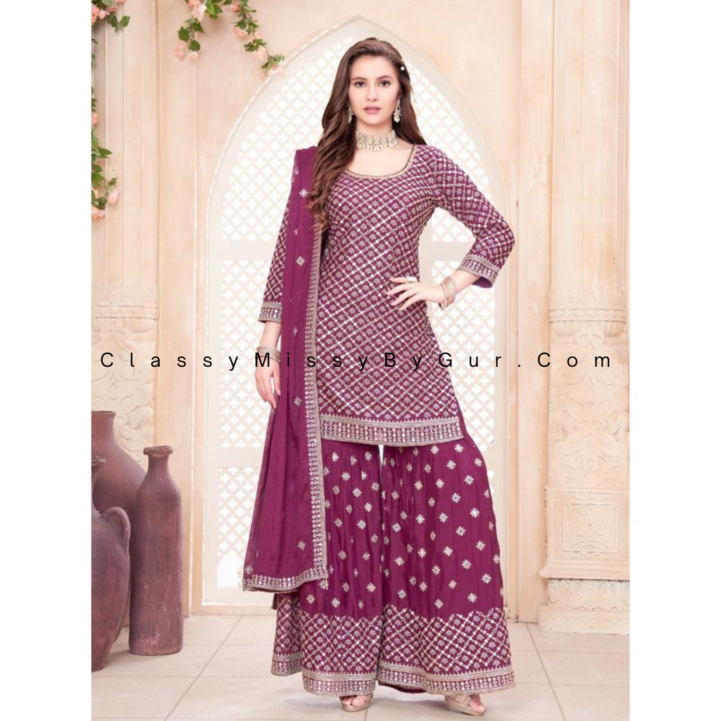 Pink All-Over Sequins Work Sharara Suit!
