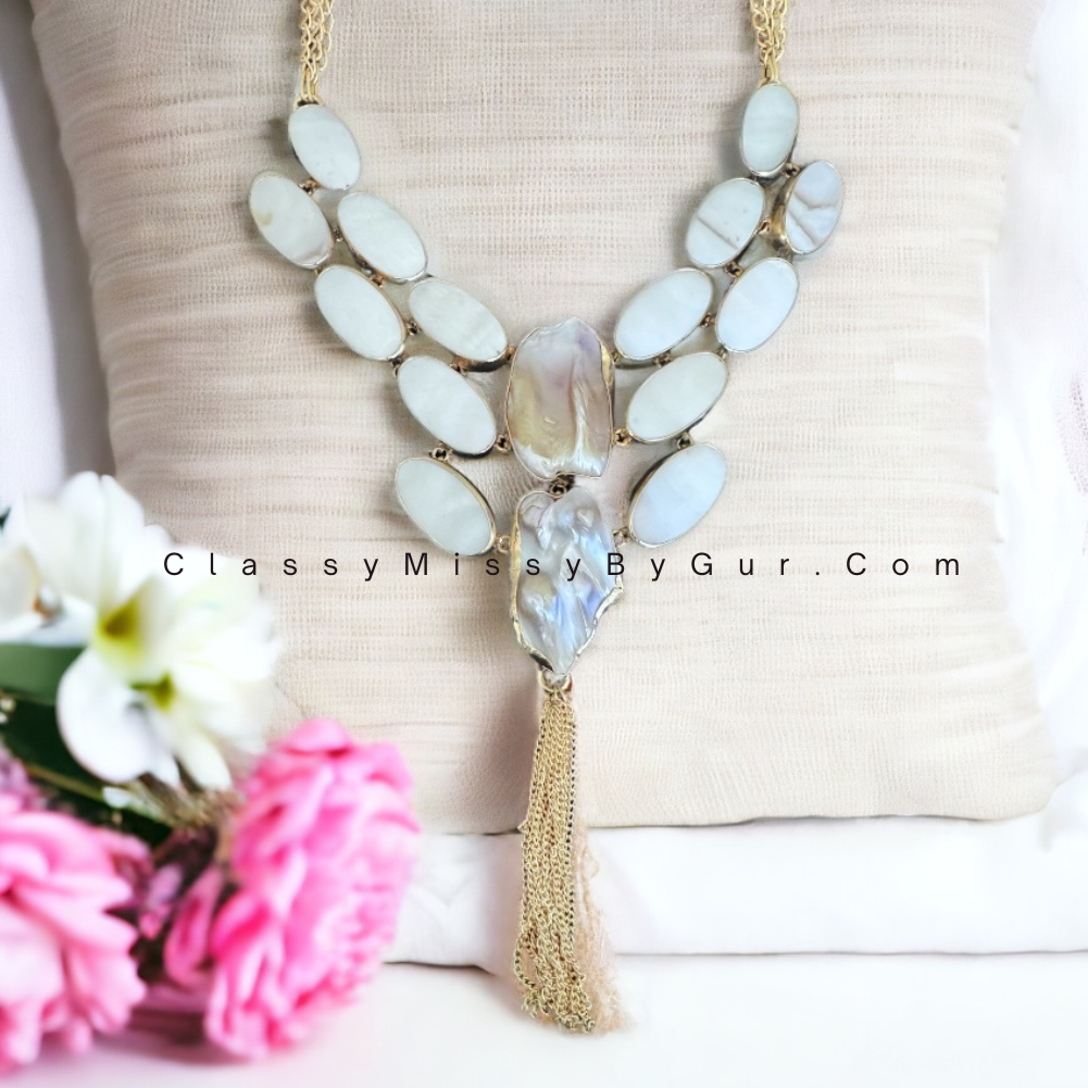 White stone gold statement necklace
