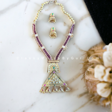 Load image into Gallery viewer, Designer simple antique gold finished necklace set/ Kemp neck set matching jhumkas/Bridal jewelry