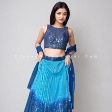 Load image into Gallery viewer, Blue Sequins Embellished Readymade Georgette Lehenga Choli