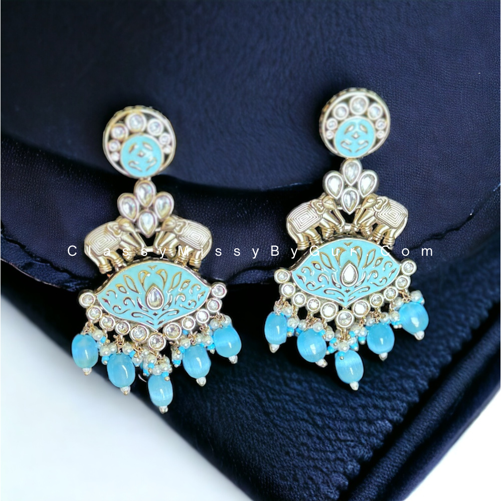 Kundan Long Earring With Gold Plating