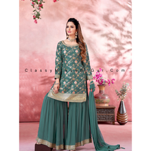 Load image into Gallery viewer, Discover the Timeless Elegance of Brocade Sharara Suit with Gotta Work!