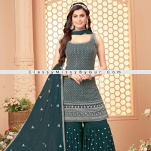 Load image into Gallery viewer, Stunning Green All-Over Work Sharara Suit