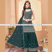 Load image into Gallery viewer, Stunning Green All-Over Work Sharara Suit