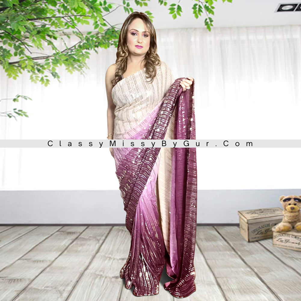 Mesmerizing All-Over Sequins Ombre Saree with Halter Neck Blouse Set