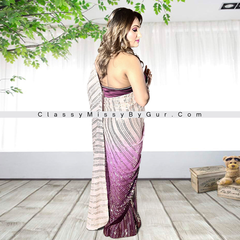 Mesmerizing All-Over Sequins Ombre Saree with Halter Neck Blouse Set