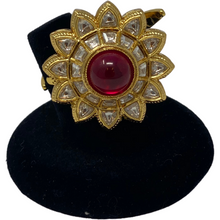 Load image into Gallery viewer, Stone and kundan studded adjustable ring