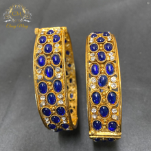 Load image into Gallery viewer, Stone Studded Golden And Blue Bangles