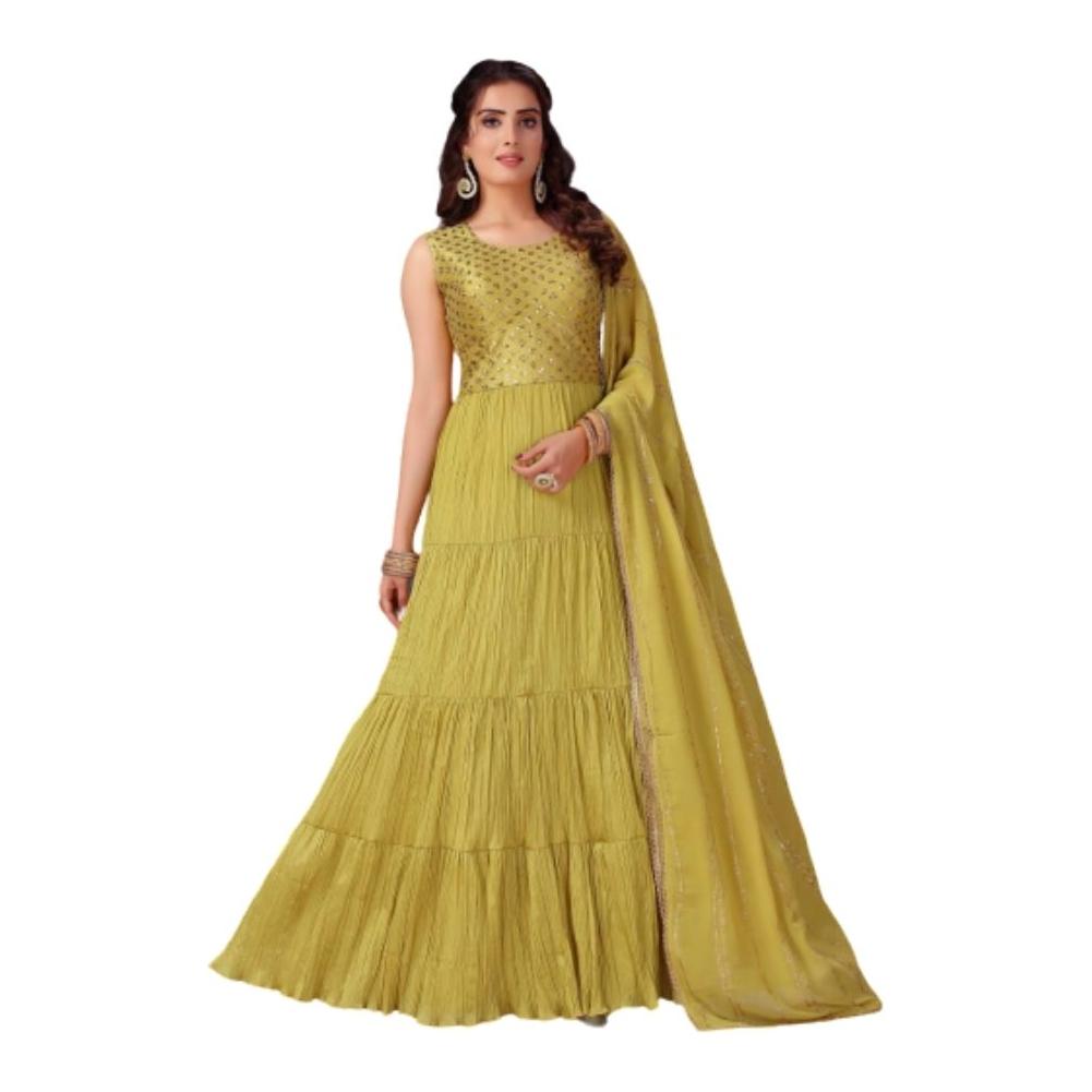 Yellow color anarkali/gown with yellow dupatta