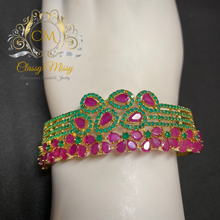 Load image into Gallery viewer, Pink Green CZ Gold Plated kada