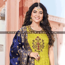 Load image into Gallery viewer, Anarkali suit with contrast banarasi dupatta