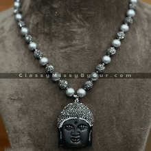 Load image into Gallery viewer, Black Obsidian Buddha Necklace, Obsidian Buddha Pendant, Black Obsidian Necklace