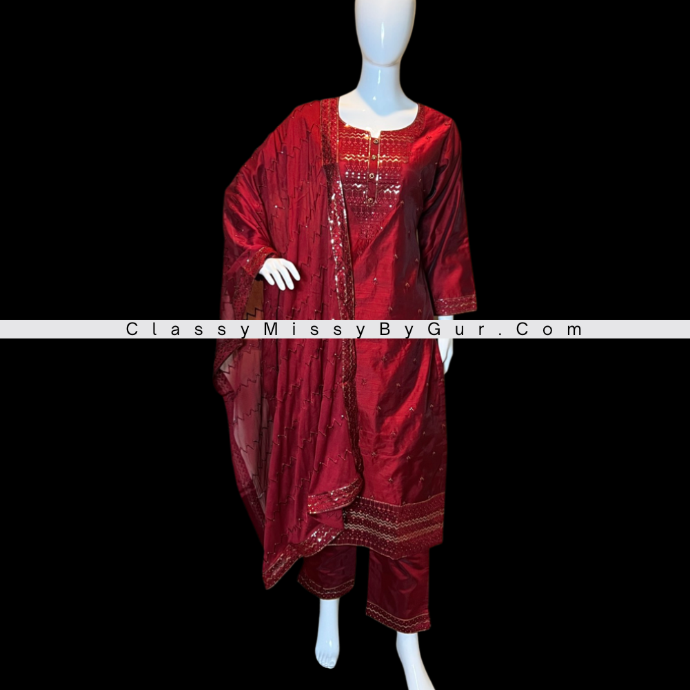 Maroon Embroidered Cotton Silk Pant pant Suit