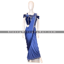 Load image into Gallery viewer, Navy Blue Ready to Wear Saree with Velvet Stitched Blouse