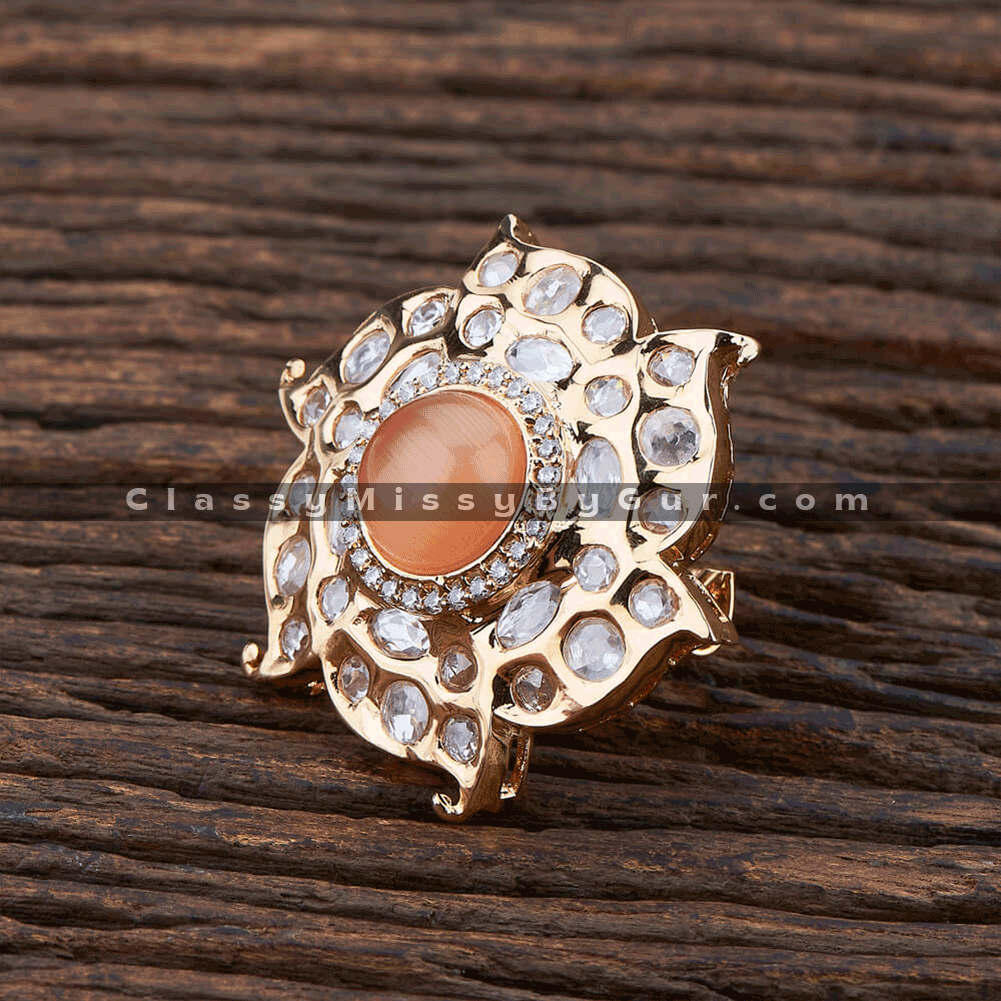 Kundan Classic Ring With Rose Gold Plating