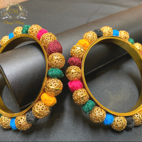 Traditional multi-color Gold plated bangle set