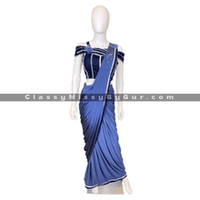 Load image into Gallery viewer, Navy Blue Ready to Wear Saree with Velvet Stitched Blouse
