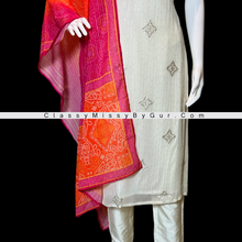 Load image into Gallery viewer, White Sequins Work Pant Suit With Bandhej Dupatta