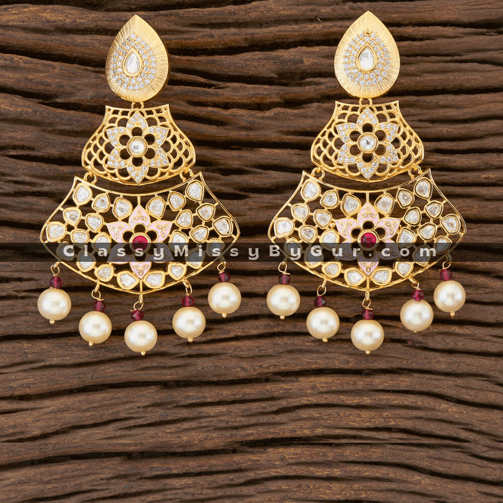 South Indian Impon Earrings Gold Plated Thick Metal Jewellery ER25683