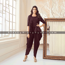 Load image into Gallery viewer, Crop Top With Peplum Jacket And Dhoti Pants