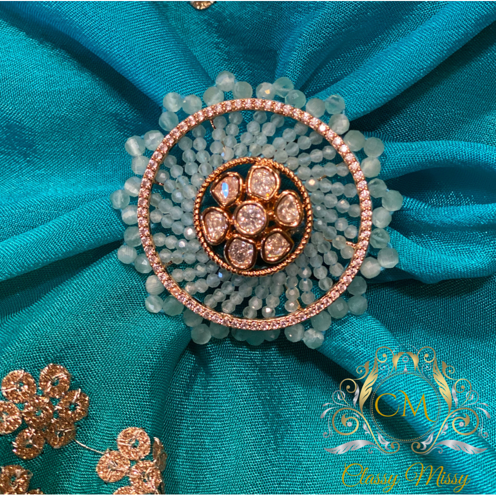 Beads and kundan studded ring