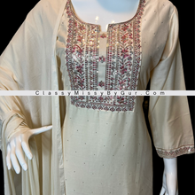 Load image into Gallery viewer, Cream Silk Embroidery Work Straight Pant Suit Party With Chiffon Dupatta