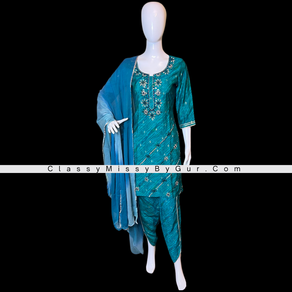 Embroidered Straight Kurta with Tulip pant and Dupatta