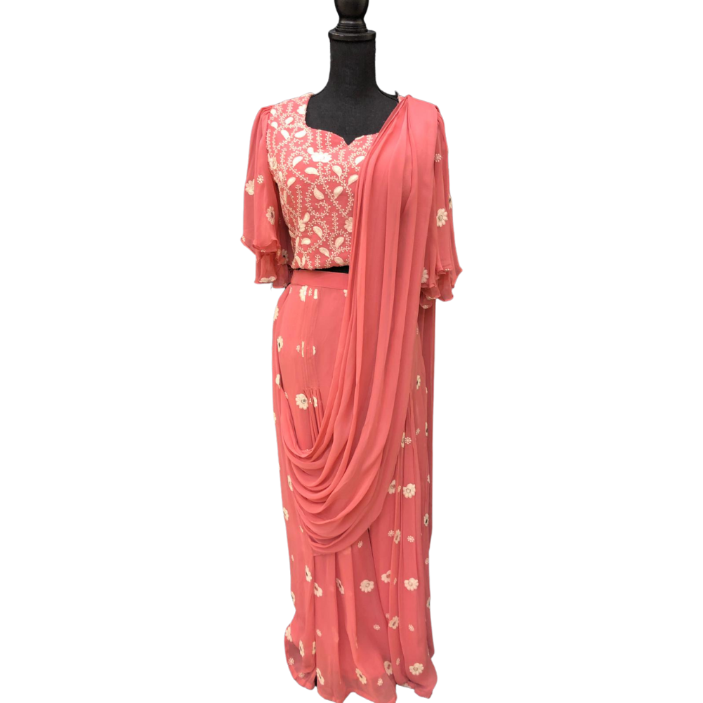 Crop Top with Palazzo Pants and Attached Dupatta