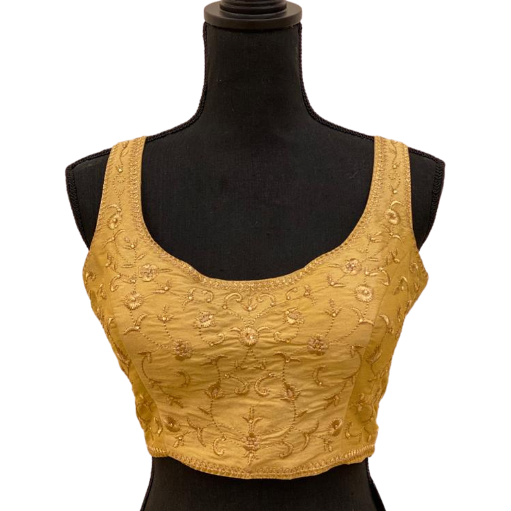 Women's Gold Embroidered Princess Cut Padded Readymade Saree Blouse
