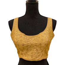 Load image into Gallery viewer, Women&#39;s Gold Embroidered Princess Cut Padded Readymade Saree Blouse