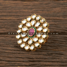 Load image into Gallery viewer, Kundan Classic Ring With Gold Plating