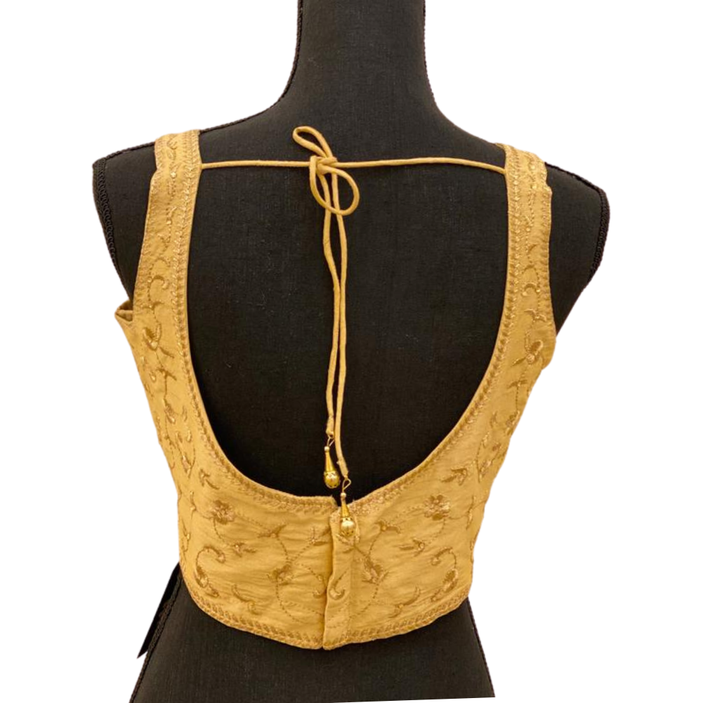 Women's Gold Embroidered Princess Cut Padded Readymade Saree Blouse