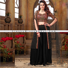 Load image into Gallery viewer, Embroidered Crop Top N Palazzo Bottom With Jacket Party Wear