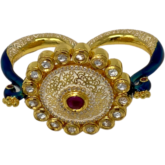 Kundan Peacock Style Adjustable Ring