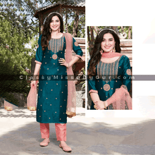 Load image into Gallery viewer, Silk suit with pants and dupatta