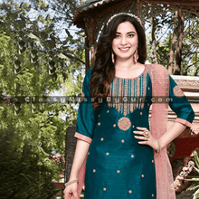 Load image into Gallery viewer, Silk suit with pants and dupatta