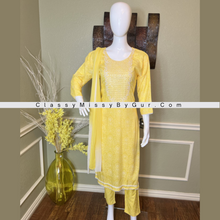 Load image into Gallery viewer, Yellow Straight Cut Suit With Bandhani Design All Over Straight Pants and Chiffon Dupatta