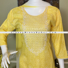 Load image into Gallery viewer, Yellow Straight Cut Suit With Bandhani Design All Over Straight Pants and Chiffon Dupatta