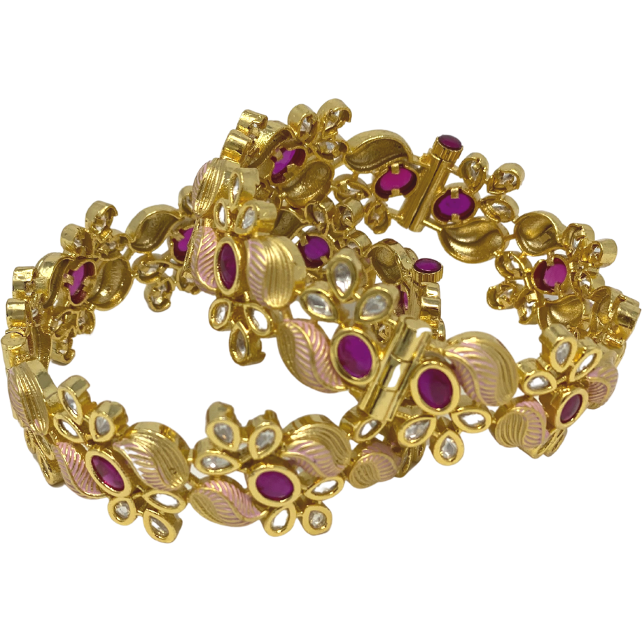 Pair of Stone studded Gold Plated Kada - Bracelet