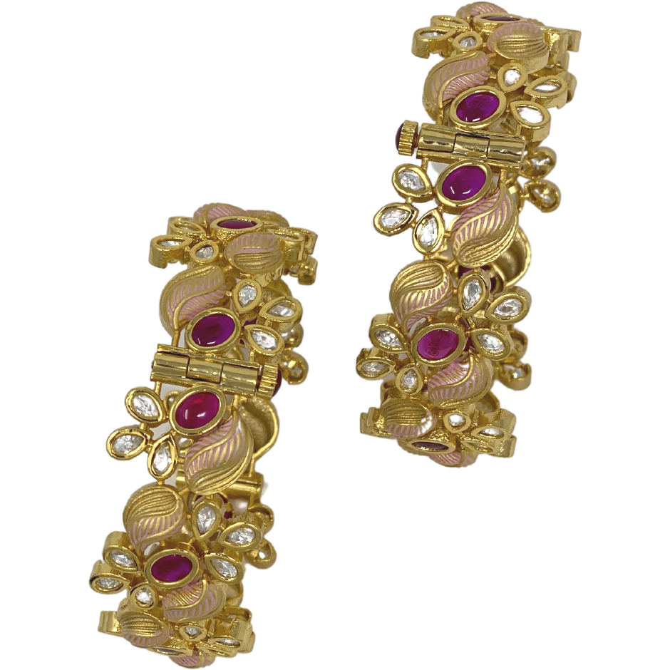 Pair of Stone studded Gold Plated Kada - Bracelet