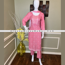 Load image into Gallery viewer, Pink Straight Cut Suit With Bandhani Design All Over Straight Pants and Chiffon Dupatta