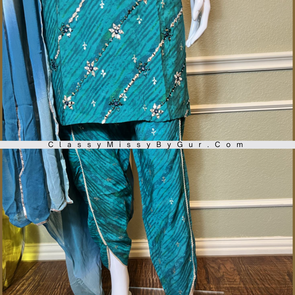 Embroidered Straight Kurta with Tulip pant and Dupatta