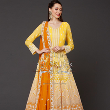Load image into Gallery viewer, Mustard embroidered Anarkali suit