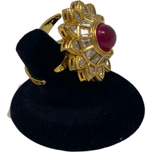 Load image into Gallery viewer, Stone and kundan studded adjustable ring