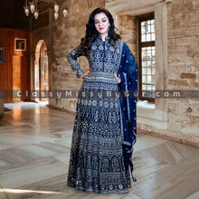 Load image into Gallery viewer, Navy Blue Embroidered Georgette Anarkali Suit