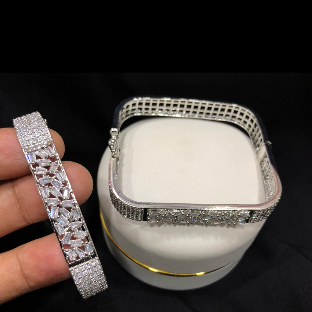 Square Silver Plated Cuff Kada Bangle Bracelet For Girls/Women