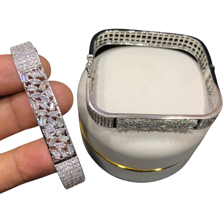 Square Silver Plated Cuff Kada Bangle Bracelet For Girls/Women